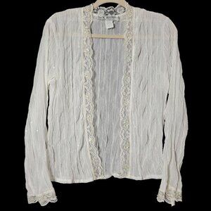 J.R. Nites by Caliendo VTG White Sheer Sequin Lace Trim Bridal Long Sleeve Top 6